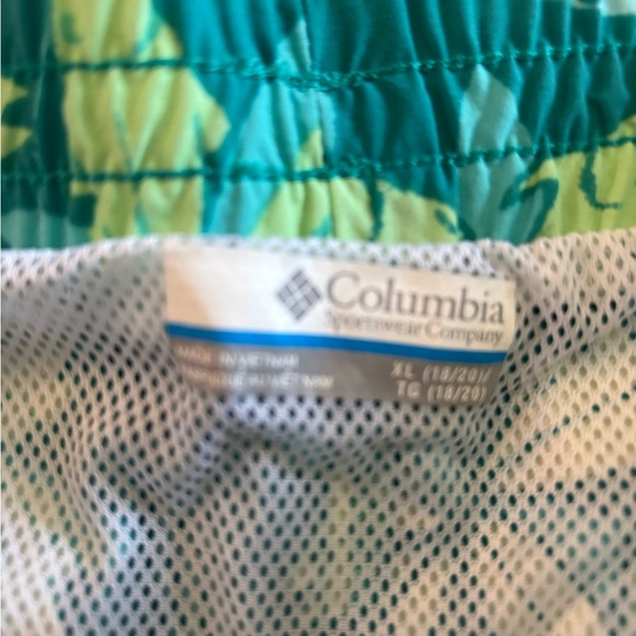 Columbia Blue Yellow Fishing Design Swim Shorts Size XL Inside Mesh Brief PFG - Picture 3 of 5